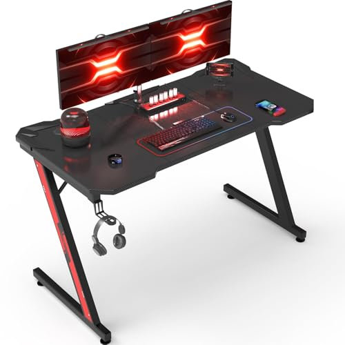 Homall Gaming Desk 140 x 60 cm PC Computer Desk Z Shaped Computer Table PC Gaming Table Gamer Desk for Home Office with Cup Holder and Headphone Hook, Black
