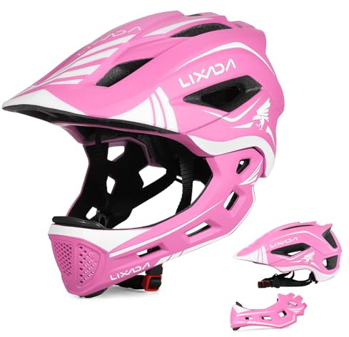 Lixada Fahrradhelm Kinder Helm Fullface Abnehmbar Unisex 52-58cm Children's Helmet 2-In-1 Integrated Größenverstellbar- Mit Abnehmbarem Kinnschutz Helmet inliner Für Fahrräder, Skateboards