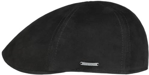 Stetson Texas Goat Suede Flatcap Herren Made in EU Handgefertigt Ziegenleder Gefüttert Sechsteilige Schiebermütze Sommer Winter schwarz 55 cm