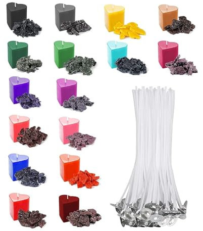 VIKY® Candle Dye for Making Candles, 16 Colours Soy Candle Wax Dye Chips with 100 Candle Wick(3.93 in), Based Candle Colour Dye for Candle Making, Highly Concentrate Natural Candle Colour, Each 5g