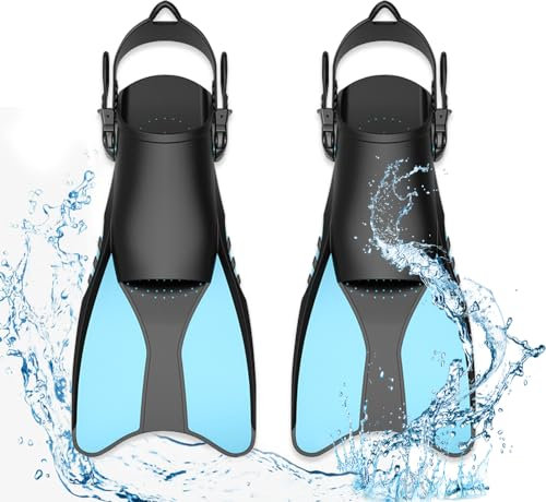 Aoreun Schnorchelflossen, Flossen Verstellbar, schwimmflossen Herren Damen, taucherflossen Erwachsene, zum Gr.38-42 Trainingsschwimmflossen, Weiche Komfortable Vollfuß Schnorchel Flossen - Hellblau