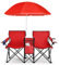 COSTWAY Sillas de Camping con Sombrilla Silla Plegable Taburete de Pesca Doble con Portavasos para Exterior Picnic Senderismo Barbacoa (Rojo)
