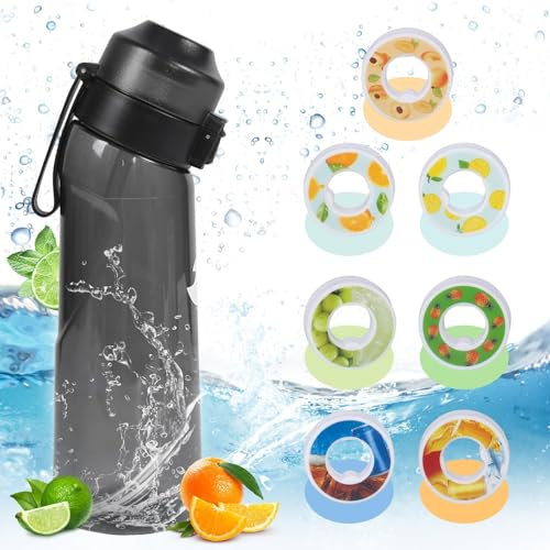Luftgeruch-Wasserflasche mit Geschmackskapseln, 650 ml, Duftwasserbecher mit 7 Geschmackskapseln, 0 % Zuckerwasserbecher, auslaufsicherer Sportwasserbecher mit Strohhalm, geeignet für Outdoor-Sportges
