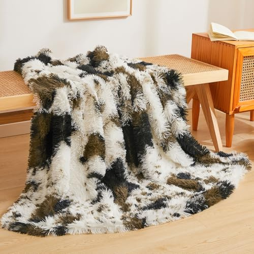 XeGe Luxus Kunstfell Kuhmuster Kuscheldecke, Weiche 130x150cm Kuhmuster Flauschige Decke, Plüsch Deko Felldecke Süße Flauschige Tierdruck Tagesdecke für Sofa Couch Bett, Kuh Braun