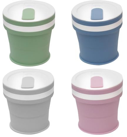 DONGKER Vasos plegables de silicona, 4 unidades, 350 ml, sin BPA, vasos plegables de viaje, con tapa, para acampar al aire libre, picnic, senderismo, viajes