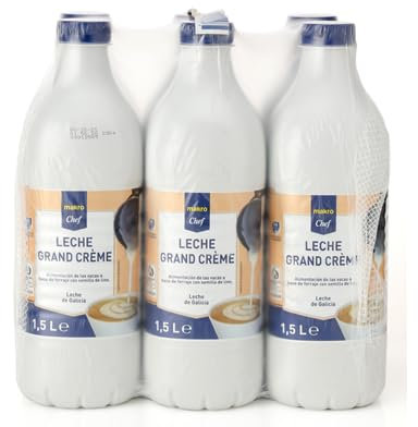 Leche Grand Crème y Especial Hostelería - Entera y Semidesnatada - Pack de 6 x 1,5L | Leche de Galicia | para Hostelería (6 BOLTELLAS 1,5.l., Leche Grand Crème Entera)