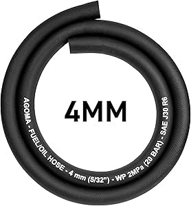 AP Supplies Reinforced Fuel Hose 4mm x 10m, Oil Resistant Rubber Pipe