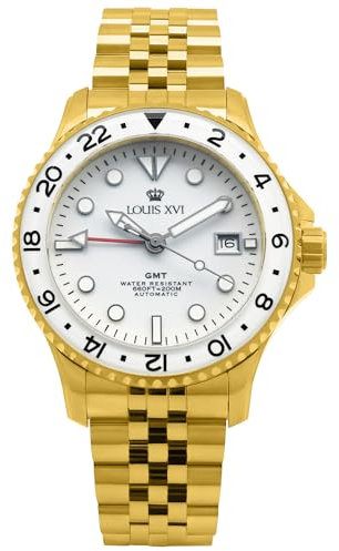 LOUIS XVI Mirabeau GMT 1431 - Ø 41 mm - Herren Uhr - Wasserdicht - Uhr mit Saphirglas - Armband Gold - Zifferblatt Weiss - Automatikuhr