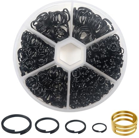TOAOB 600 Stück Schlüsselringe Spaltringe Metall Offene Biegeringe Runde Flache Schlüsselanhänger Schwarz 6 mm bis 12 mm Sprungring Set Doppelring Biegeringe für Schlüsselbund Schmuck Basteln