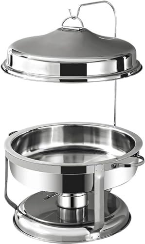 GYDUHYE Juego de platos de acero inoxidable, servidores de buffet con percha, bandejas de agua y sartenes de comida para fiestas y bufés (tamaño: 9 L, color: plateado)