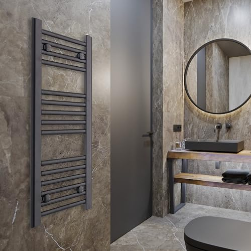 200mm Wide Narrow Small Black Heated Towel Rail Straight Flat Bathroom Warmer Radiator Rack Central Heating Turkish Zone (200mm Wide x 800mm High)