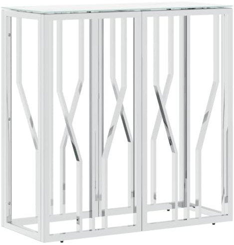 Tidyard Konsolentisch Konsole Beistelltisch Flurtisch Ablagetisch Wandtisch Frisiertisch Silbern 70x30x70 cm Edelstahl und Glas