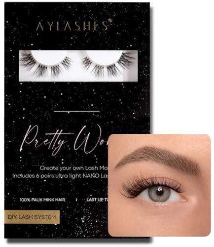 AYLASHES - DIY Wimpernextensions Maxi Box Pretty Women | 6 Paar Wimpern | bis zu 7 Tage Halt | Wimpern DIY Set für zu Hause | künstliche Wimpern | Klebewimpern | Cat eye lashes | lash extension set
