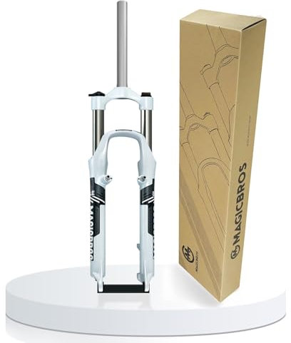 HZXQCVB Fourche VTT 26 Pouces Voyage 100mm Fourche À Suspension Mécanique Tube Droit 1-1/8'' Contrôle Manuel Frein À Disque/V Blocage Rapide 9mm Fourche De Vélo(26in White,Grey-1)