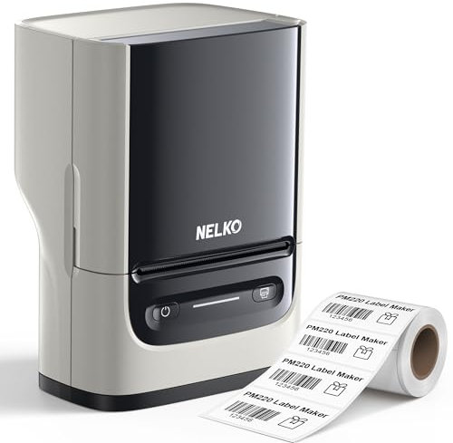 Nelko Etikettendrucker, Bluetooth PM220 beschriftungsgerät selbstklebend, Tragbarer Thermo etikettiergerät Aufkleber Druckgröße 23-54 mm Kompatibel mit iOS und Android für Einzelhandel (hoary)