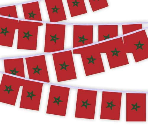 30 Stück Marokko Flaggenkette Fahnen, 10 Meter marokkanisch Rechteck Seilfahnen, dekorative Banner verwendet, um Innenhöfe zu schmücken String Morocco