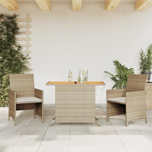 Brokky 3-TLG. Bistro-Set mit Kissen Sitzgruppe Balkon BalkonmöBel Balkontisch Set BistromöBel Beige Poly Rattan
