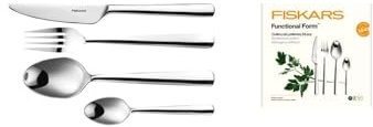 Fiskars Set de Cubiertos, 24 Piezas, Functional Form, 6 Cuchillos, 6 Tenedores, 6 Cucharas y 6 Cucharitas, Acero Inoxidable 18/10, Plata/Brillante, Caja de Regalo, 1071623