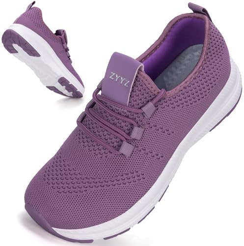 ZYYZ Wide Fit Trainers for Women Arch Support Extra Wide Toe Box Non-Slip Road Running Shoes Lightweight Mesh Breathable Sneakers for Gym Fitness Jogging Walking 8817 Full Purple 40