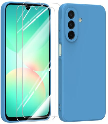 MIKULLE Funda para Samsung Galaxy A26 5G con Cristal Templado Protector de Pantalla,Ultra Slim Protectora Anti-Choques Carcasa de Silicona Líquida TPU Suave Case Cover - Azul
