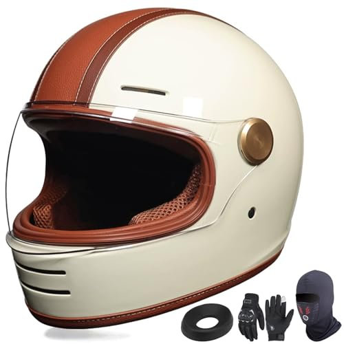 GAORUTO Integralhelm für Motorradfahrer, ECE R22-06-geprüfter Vintage-Motorradhelm mit Maske und Handschuhen für Erwachsene Männer und Frauen C,XXL (61-62cm)