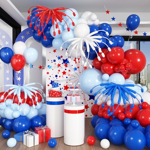 Red White Blue Balloon Arch Kit, 12 Inch Royal Light Blue Red White Latex Helium Balloon Garland for Royal Patriotic Royal Union Jack Birthday Baby Shower Graduation Party Decorations