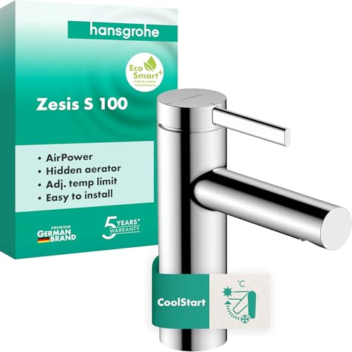 hansgrohe Zesis S - Mitigeur de lavabo sans tirette ni vidage, CoolStart, Robinet de salle de bain avec hauteur sous bec 104 mm, max. 4l/min (EcoSmart+), Chromé, 74721000