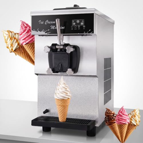 CVS Single Head Commercial Ice Cream Machine 1500W – Stainless Steel Soft Serve Ice Cream Maker Machine with 5.5L Hopper & 1.6L Freezing Tank, 16L/H Output, LCD Screen, Automatic Ice Cream Machine