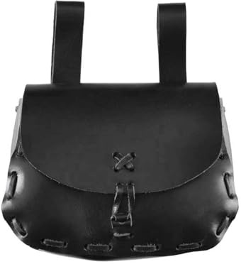 Mittelalter Gürteltasche | Leder Bauchtasche für Damen und Herren Taillentasche | Wikinger Reenactment Ledertasche für den Gürtel | Halloween Karneval Kostüm Hüfttasche (schwarz)