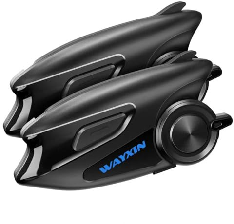 WAYXIN X6S Motorcycle Intercom, Integrated Mesh Intercom System, Dual Chip for Audio Multitasking Headphones, Helmet Headset for up to 8 Motorcycles, with HiFi/Music Sharing/FM/AI Language, Skiing