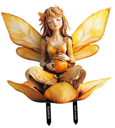 Ronyme Décoration de jardin féerique sur piquet, panneau de jardin avec piquet, décoration extérieure, plate 2D pour pot de fleurs, plantes et parterres de, 27.2 X 24.9 Cm