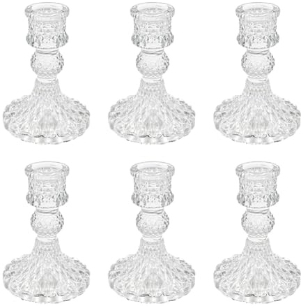 Flaroey Glass Candlestick Holders Set of 6, Clear Taper Candle Holders for Table Centerpiece, Home Decorations