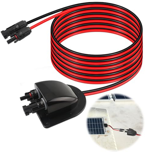 FAELNK Entrée de Câble Solaire Double pour Toit Étanche avec Rallonge de Câble Solaire de 2 m pour Camping-Car Caravane Bateau, Noir