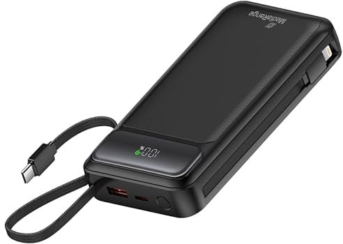 MediaRange Powerbank 20.000mAh mit Display Schwarz | USB-C Power Delivery | Quick Charge | integrierte Ladekabel