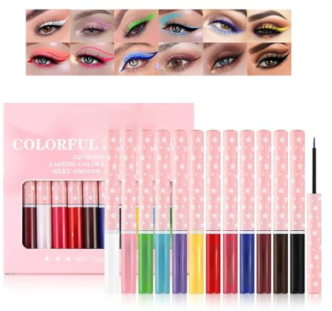 Set Di Eyeliner Liquido Opaco E Impermeabile Gireatick 12 Colori, Matita Eyeliner Pigmentata Colorata Per Look Audaci E Incredibili Per Donne Mature