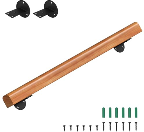 Peviasot Corrimano in legno di pino, 100 cm, corrimano da parete per scale, antiscivolo, ringhiera per scale con supporti da parete e materiale di montaggio, noce chiaro
