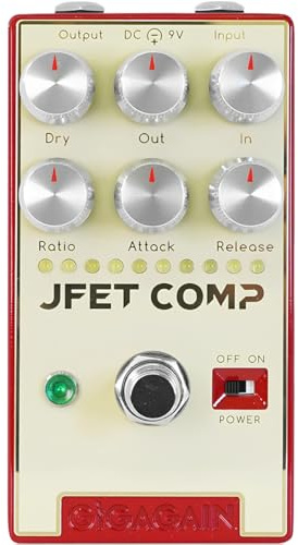 Gigagain GP09 JFET COMP Compressor Pedal, Analog 1176-Style FET Compressor for Electric Guitar, 10-Segment LED Meter, Buffered Bypass