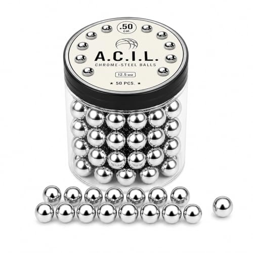 A.C.I.L. Chromstahlkugeln .50 Kal (12,5 mm) - G28 hohe Präzision - 8 Gramm je Kugel - hochglanzpolierter Chromstahl - 50 Stück