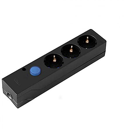 SIMON BRICO - Base Múltiple Multifix, Regleta de Enchufe Plano, 3 Tomas de 16A, Ladrón de Enchufes con Toma de Tierra e Interruptor de Luz, 250V, 3680W, Color Negro