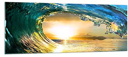 Panorama Bilder auf Glas Ozean Welle Sonne Klima Glasbild 140x50cm Wandbilder Dekoration Wohnzimmer Schlafzimmer Küche Groß XXL Wanddeko Bild im Glas Wand Kunstdruck Art Modern GAB140x50-2779