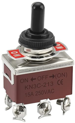 Interruptor de metal DPDT momentáneo/lateral, (ON)/OFF/(ON) de Heschen, de 3 posiciones, 15 A, 250 V de CA, CE, con funda impermeable