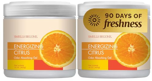 SMELLS BEGONE Air Freshener Odor Absorber Gel - 15 oz, Pack of 2 - Absorbs and Eliminates Odor in Pet Areas, Bathrooms, Cars, & Boats - Made with Essential Oils - Energizing Citrus Scent