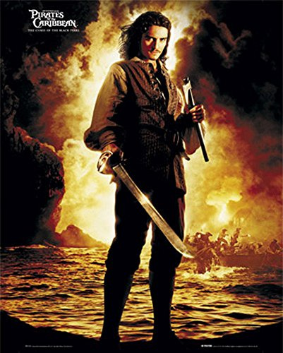 empireposter Pirates of the Caribbean - Orlando Bloom - Mini Poster Filmposter Kino Movie Orlando Bloom 40x50 cm + 2 St Posterleisten Holz 40,5 cm