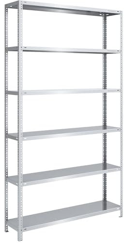 eurokraft | Lager-Schraubregal | verzinkt | mittelschwer | Regalhöhe 2500 mm | Bodenbreite 1300 mm | Tiefe 400 mm | Grundregal