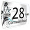 Personalised House Number Sign Printed Plaque Garden Glass Effect Acrylic Sign Door Plate Marble Wall Display 2 Part Branded Acrylic (Colourful summer flowers in blue and black)
