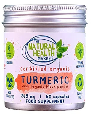 Organic Turmeric with Organic Black Pepper Capsules by The Natural Health Market • Improved Curcumin Absorption • Soil Association Certified (60 Capsules)