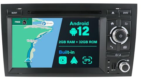 BXLIYER Android 14 Autoradio für Audi A4 S4 RS4 RNS-E SEAT EXEO IPS Doppel Din GPS Radio | CarPlay Android Auto | Rückfahrkamera + MIC | 2G+32G | Lenkradsteuerung 4G WiFi DAB Mirrorlink Bluetooth