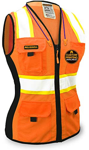 KwikSafety First Lady Fire Fly Sicherheitsweste Klasse 2 für Frauen mit Taschen, hohe Sichtbarkeit, reflektierend, leicht, atmungsaktives Netzgewebe, FIRST LADY | Orange | Qty: 1, Medium