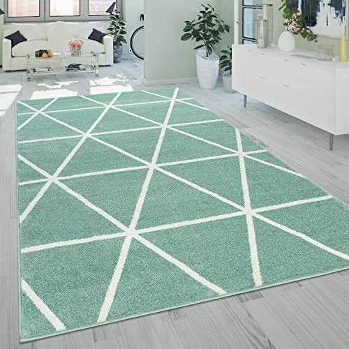 Paco Home Teppich Wohnzimmer Skandi Design Rauten Muster Pastell Weich Kurzflor Grün Weiß, Grösse:70x250 cm