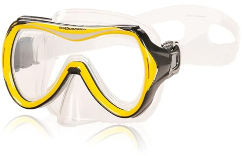 AQUAZON Maui Junior Medium Schnorchelbrille, Taucherbrille, Schwimmbrille, Tauchmaske für Kinder, Jugendliche von 7-12 Jahren, Tempered Glas, sehr robust, tolle Passform, Farbe:gelb